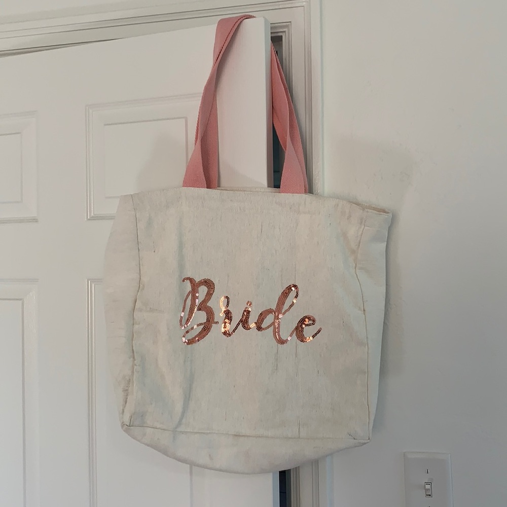 Pink & White Sequins BRIDE Tote